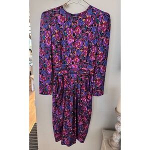 Vintage Maggy‎ Boutique Purple Pink Floral Secretary Dress Size 8